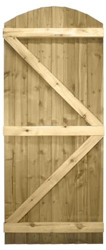 Bespoke Arch Top Wooden Garden Gate, 7ft x 2.5ft Feather Edge Semi-Braced | Up to 210cm High x 75cm Wide, Made to Measure, Heavy Duty, Pressure Treated, Pedestrian Rear Gate Entry, Side Gate Entrance