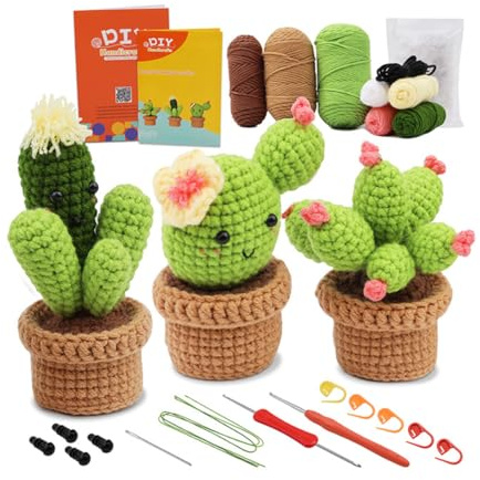 ARHZ Kit Uncinetto Principianti,DIY Crochet Kit con Cactus Amigurum kit,con Istruzioni Video Passo,hobby creativi adulti,per Adulti e Bambini