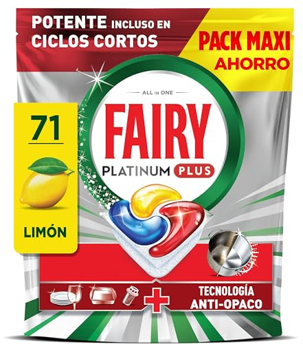 Fairy Platinum Plus Limón Cápsulas De Lavavajillas Todo En Uno, 71 Cápsulas, Nuestra Mejor Limpieza Que Deja Los Platos Como Nuevos, Elimina La Falta De Brillo Y Evita La Cal