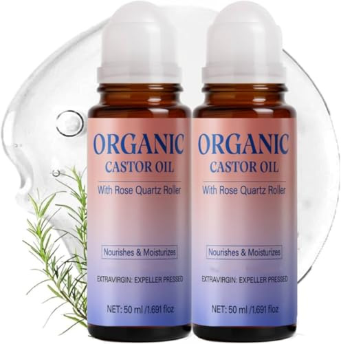 2 Stück Rizinusöl Kaltgepresst Bio Roll On mit Rosenquarz,Organic Castor Oil Roll On,Bio Rizinusöl Kaltgepresst für Haut,Feuchtigkeitsspendend & pflegend,Nährendes Öl gegen Haarbruch,Trockene Haut