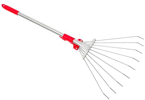 Petit Râteau de Jardin Télescopique en Acier Inoxydable Rouge | Résistant à L’usure, Usage Jardinage et Aménagement Paysager, Outil Multi-usage