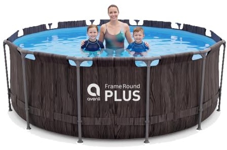 Avenli Frame Plus Pool 366x122cm ohne Zubehör, dunkle Holzoptik Stahlrahmenpool rund, 10.756 L Aufstellpool Framepool Gartenpool Schwimmbecken Swimmingpool