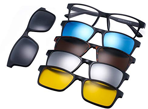 JIM HALO 50x36mm Occhiali da Sole Clip On Rettangolari Polarizzati Magnetici 5Pcs Telaio in Plastica per Guida Notturna 2247A