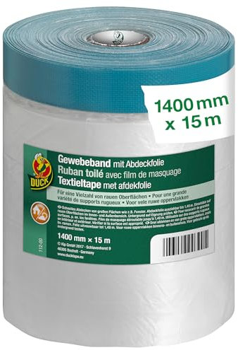 Duck Tape Gewebeband mit Abdeckfolie 1400 mm x 15 m - Abklebeband Maler außen - für Putzarbeiten - Abdeckfolie mit Klebeband zum Abdecken & Abkleben