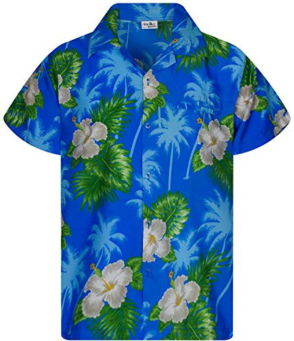 King Kameha Funky Hawaii-skjorta för män, kortärmad frontficka, Hawaii-tryck, små blomtryck, Small Flower ljusblå, 6XL
