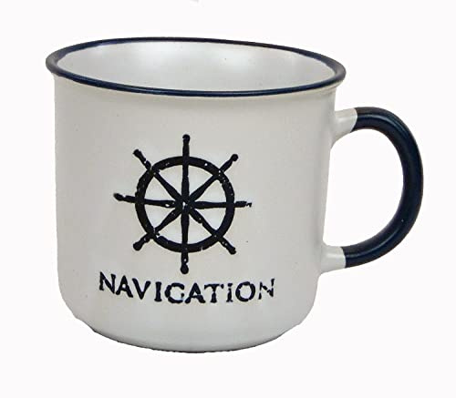 osters muschel-sammler-shop Kaffeebecher-Tasse maritim - Keramik ┼ 400ml ┼ Teebecher ┼ Strandtasse-Becher ┼ Geschenk-Artikel (Weiss mit Steuerrad)