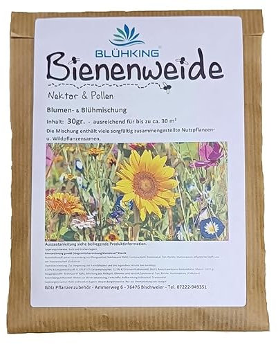 10x 30gr. Bienenweide Nektar & Pollen Blühmischung Blumenmischung Blumenwiese von BLÜHKING