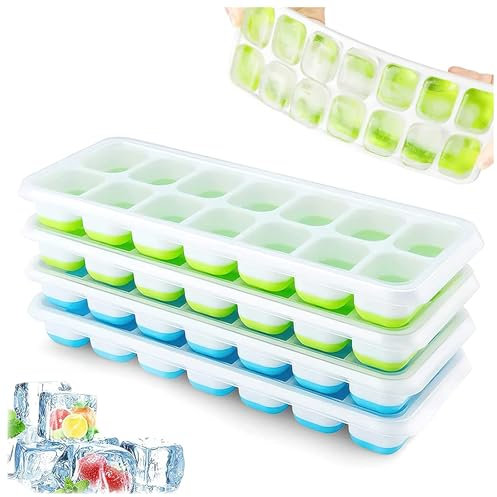 Airabc Stampo Ghiaccio Silicone, 4 Pezzi Ghiaccio Stampo con Coperchio per Salvaspazio e Impilabile, BPA Free, Cubetti Ghiaccio per DIY Alimenti per Bambini, Succo, Bevande Ghiacciate