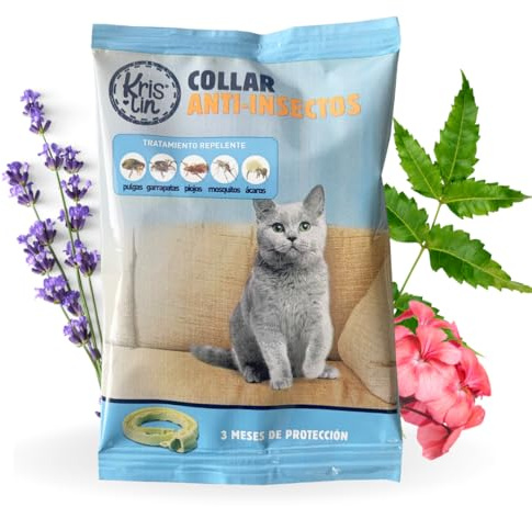 KRISLIN Collar antiparasitario para Gatos con Margosa, geraniol y lavandino, Cítrico, Marrón, 33cm