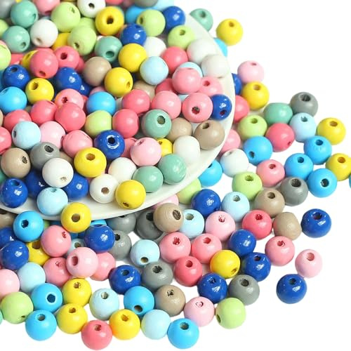 HERZWILD bunte holzperlen zum auffädeln 500stk holzperle farbig bastelnperlen f. DIY schmuck Herstellung (A)