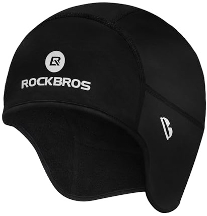 ROCKBROS Skull Cap Helmet Liner Thermal Cycling Caps Winter Hats for Men Women Running Beanies with Glasses Holes Black