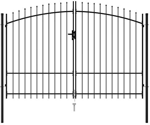 Gawany Cancello da Giardino a Doppia Anta Con Punte a Lancia in Acciaio Nero 300x225 cm/300x250 cm - Cancello per Recinzione, Esterno e Metallo