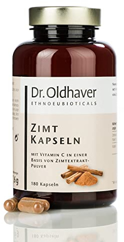 Dr. Oldhaver Zimt-Kapseln, Hochdosiert (180 Kapseln) – Zimtextrakt Pulver mit Vitamin C - Spitzenqualität - für den Energiestoffwechsel