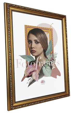 aFFa frames Bilderrahmen 30x40 cm - Kunststoff Fotorahmen Vintage-Stil Goldi mit Acrylglas und HDF Rückwand - Posterrahmen für Fotos Urkunden Kunst Bilder Gold