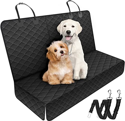 Bilskyddstäcke för hundbaksäte, hundtäcke bil baksätet (134 x 118 cm), med 2 elastisk hundsele som är hållbar reptålig och vattentät hundskyddsfilt för nästan alla lastbilar, stadsjeepar