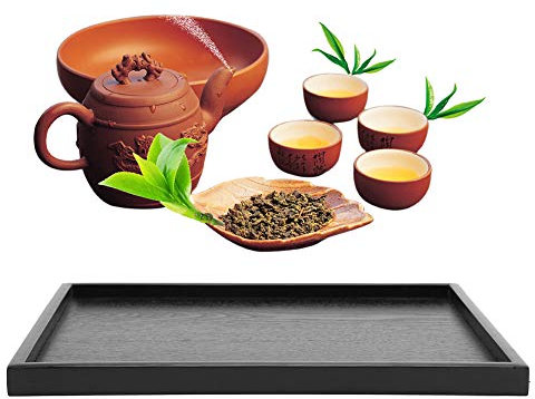 Jenngaoo Vassoio da portata rettangolare in legno massello, vassoio da tè o cibo, vassoio per ristorante, per colazione a letto, pranzo, cena, patio, bagno, ristorante, barbecue, feste (36 x 27 cm)