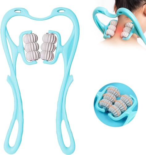 Manuellen Neck massage roller,6 Bälle Nackenmassagegerät,Dual pressure point massager neck,Das Shiatsu-Nackenmassagegerät massiert den Nacken tief,um Schmerzen zu lindern (Blau)