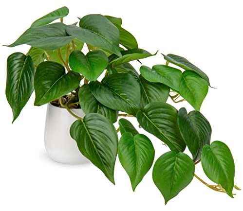 DILATATA Fake Plants Indoor 8 Inch Artificial Pothos Plant in White Ceramic Pot - Faux Potted Pothos Plant for Home Aesthetic Decor Living Room Shelf Office