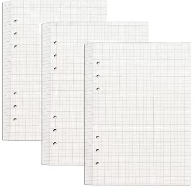 3er Pack Notizbuch A5 NachfüLlbar, 135 Blatt 270 Seiten Karteikarten A5 Kariert, 6 Loch Notizbuch NachfüLlbar Blanko Papier, FüLler Blanko Papier, Binder Filler Papier, A5 Ordner, 6 Ring Ordner
