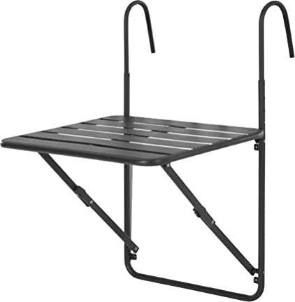 Balkonhängetisch Balkon-Hängetisch aus schwarzem Eisen – Geländer-Bar-Serviertisch for den Außenbereich, höhenverstellbar, 60 x 40 cm