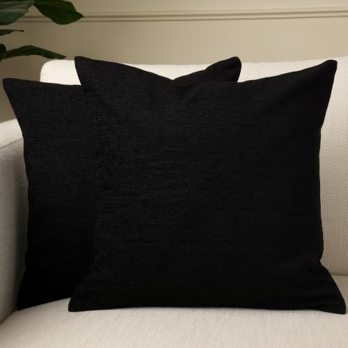Encasa XO Kissenbezug, ohne Füllung, Chenille 40x40 cm Black | Luxuriöser weicher Chenille-Stoff | Verdeckter Reißverschluss | Knitterfrei & Pflegeleicht | Maschinenwaschbar | 2er-Set