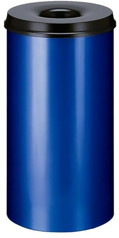 PROREGAL Selbstlöschender Papierkorb & Abfallsammler aus Metall | 50 Liter, HxØ 63x33,5cm | Blau, Kopfteil Schwarz