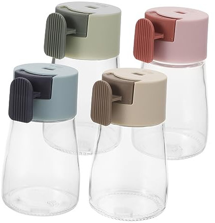 FOYTOKI 4stücke Gewürzgläser Aus Glas Mit Knopfsteuerung Kleine Gewürzflaschen Für Küche Und Camping Platzsparend Und Leicht Zu Transportieren