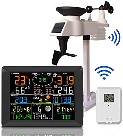 Estación meteorológica 9 en 1, estación meteorológica con Internet WiFi, centro meteorológico cómodo con pantalla a color, pronóstico del tiempo, servidor meteorológico para casa, jardín, granja