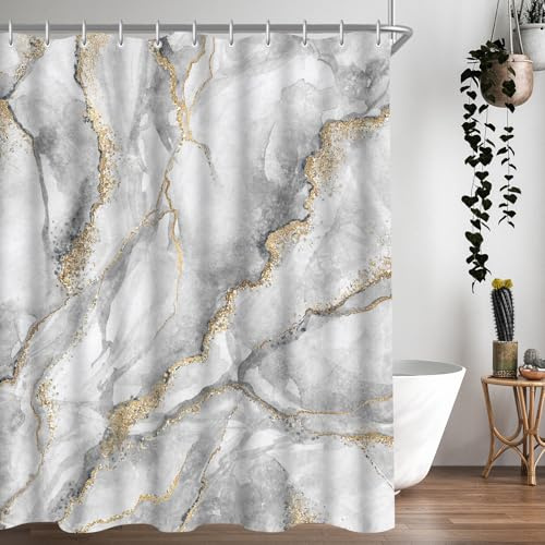 Lerores Duschvorhang 240x200cm Marmor, Beschwerter Saum Antischimmel Textil, Wasserabweisend, Waschbar Polyester Badevorhänge mit 16 Ösen und Duschvorhangringe für Badezimmer, Badewanne