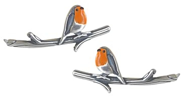Rotkehlchen Ohrkletterer. 925 Sterling Silber und orangene Emaille