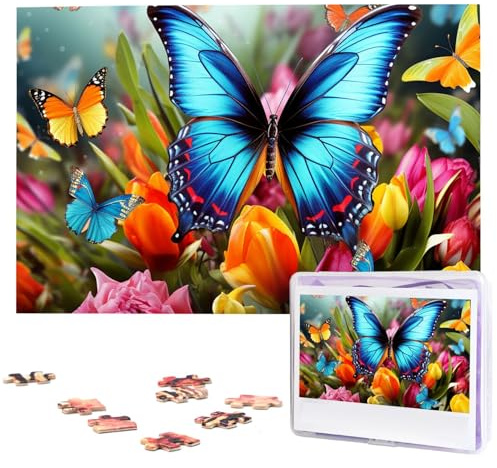 Bunte Schmetterlings- und Blumen-Puzzles, 1000 Teile, Holzpuzzle, personalisiertes Fotopuzzle für Erwachsene, Freunde, Bilderpuzzle, Geschenke für Hochzeit, Geburtstag, Valentinstag, Heimdekoration