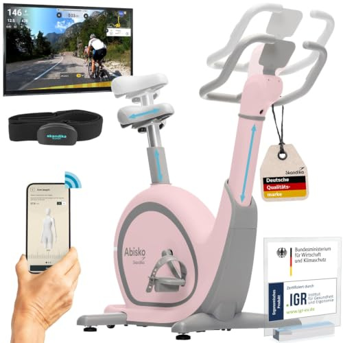 Skandika Ergometro Abisko | regolazione automatica dell'altezza del manubrio e della sella, resistenza elettromagnetica, max. 135 kg e 190 cm, display a LED, 36 livelli di resistenza (rosa)