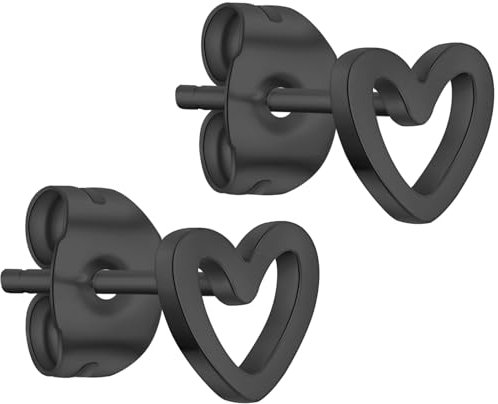 day.berlin kleine Herz Ohrstecker in Schwarz, 6mm Durchmesser, Damen Ohrringe aus 316L Edelstahl, nickelfrei und wasserfest