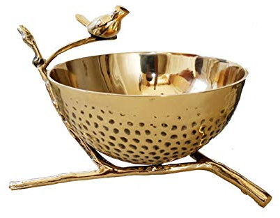 guiling-1986 Fruteros de Cocina Tazón de fruta de latón hecha a mano de estilo europeo, tazón de almacenamiento creativo de rama de pájaro, decoración de joyería de lujo Cesta de Frutas