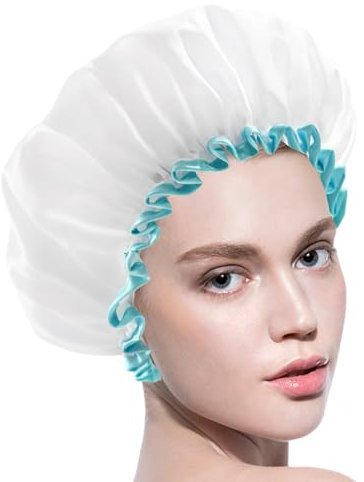 HDGSAFD Cuffia da Doccia Donna Impermeabile, Cuffia da Doccia, da Viaggio, Pieghevole, Bianca