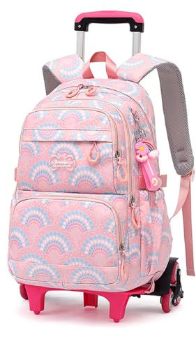 Yumenam Schulrucksack Trolley für Mädchen Rucksack mit Rollen Schulranzen Mädchen Teenager, Wasserdichter Lässige Daypack 16 Zoll, Großer Kinderrucksack