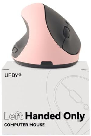 Urby Left Handed Mouse Wireless, Ergonomic, Vertical. Also As Left Handed Gaming Mouse. Compatible with Windows/macOS, Laptop, PC. [Type C & USB] [Battery Included, upgraded 2024] Pink