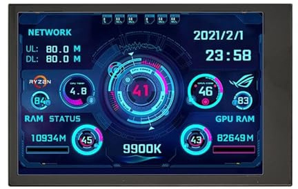 Flylin Schermo IPS USB da 3,5 pollici, monitor della temperatura del computer PC CPU RAM HDD Data Monitor Panel Display PC Sensore Pannello Temperatura Display USB C Interfaccia per Sistema