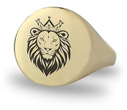 ANEMONE JEWELRY Gold Löwe Krone Siegelring - Benutzerdefinierte Krone Löwe Ring - Personalisierte Ring - Bold Statement Ring