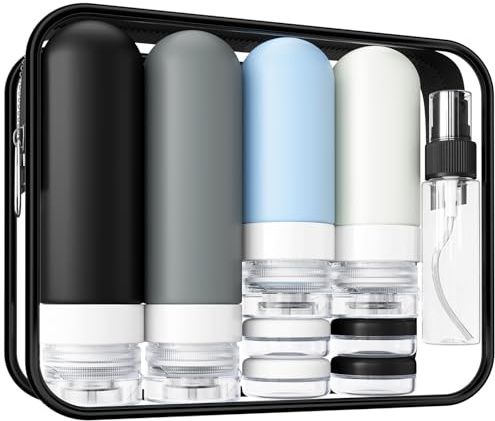 18 Packung Reiseflaschen Zum Befüllen, Original Patentiert, TSA Genehmigt, Leak Proof Silikon Shampoo Flaschen Zum Befüllen, Reisezubehör, Reise Gadgets, Travel Essentials, Grau