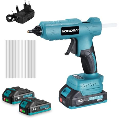 Yofidra Pistola a Colla Calda 100W Senza Fili - Pistola a Colla Calda con 10 Colla Stick (11mm), 2 Batterie 2.0Ah e Caricabatterie, Riscaldamento Rapido, Ideale per DIY, Riparazioni e Lavori Manuali
