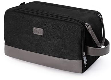 WANDF Toiletry Bag for Men Travel Wash Bag Toiletry Organizer Canvas and PU Leather Dopp Kit Water-Resistant Shaving Kit for Travel Accessories (Black, Patent Pending)