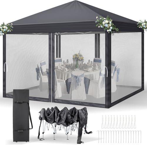 LEADZM Pavillon 3x3 m mit 4 Moskitonetz,Garten Faltpavillon,Anthrazit | Wasserfestes Material mit UV50-Schutz, höhenverstellbarer stabiler Rahmen,Garten, Terrasse, Camping und gewerbliche Einsätze