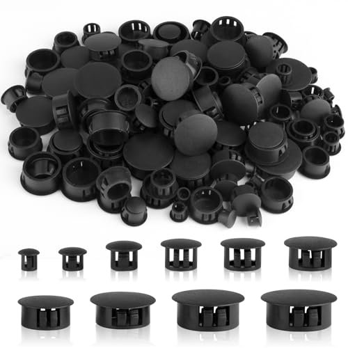 150 Stück Abdeckkappen für Bohrlöcher, 6/8/10/12/14/16/18/20/22/25mm Blindstopfen, Kunststoff Lochstopfen, Schwarz Verschlussstopfen für Schränke Maschinen Möbel