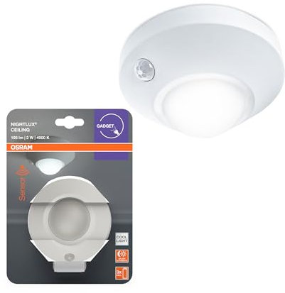 OSRAM NIGHTLUX Taklampa, vit, rörelsesensor, IP20, batteridriven, 4000 K kallvit, idealisk för hallar, trappor och interiörer