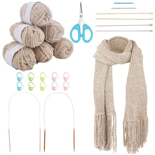 WEBEEDY Stricksets für Anfänger und Erwachsene, Schal-Strickset mit Garn, Stricknadeln, leicht verständliche Anleitung (evtl. nicht in deutscher Sprache), einfaches Startergarn-Set für Damen und
