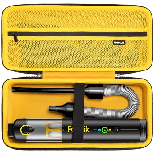 RAIACE Autostaubsauger-Etui, Hartschalen-Reiseetui, kompatibel mit Fanttik V8 Apex/Slim V8 Mate/ V10 Apex Autostaubsauger, Tragetasche mit Netzfach für Zubehör. (Nur Etui) – Schwarz (Gelbes Futter)