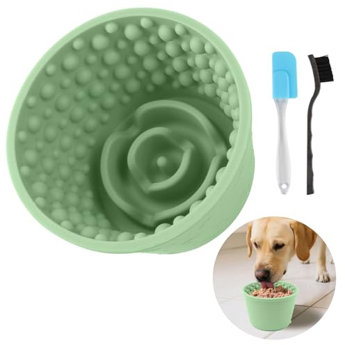 Dog Slow Feeder Lick Bowl - Non-Slip Licking Treat Dispenser for Small Medium Large Dogs, Promotes Anxiety Relief & Prevents Choking, Easy to Clean Feeding Bowl (Green, L)
