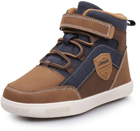 Eggseed Boys Snow Fashion Boots Winter Waterproof Fur Lined Slip Resistant Outdoor Ankle Walking Sports Shoes,Matte Brown,6.5 US Big Kid