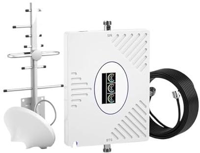 3g 4g 5g Tri Band Cellular Amplifier 700 800 850 900 1800 2100 2600MHz Signal Repeater 70dB Network Booster Full Set Easy Wide Compatibility(850 1800 2100)